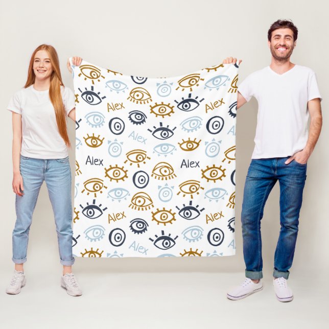 Manta Polar Monogrammed Evil Eye Pattern | Add Name Fleece Bla (In situ)