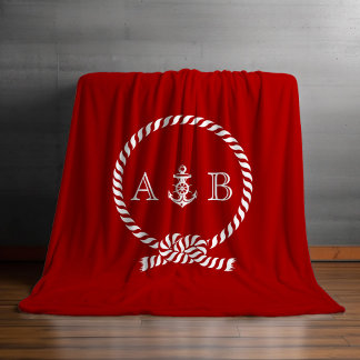 Manta Polar Monogramo de la pista nautica roja y el ancla