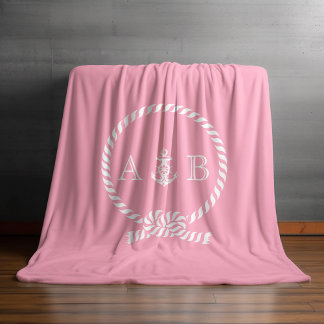 Manta Polar Monogramo de pista náutica rosa y ancla