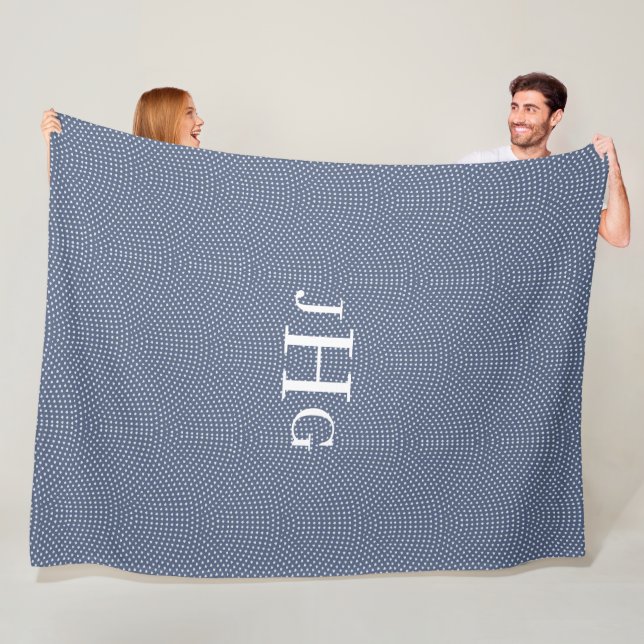 Manta Polar Monogramo de polka-dot azul y blanco Fleece Blanke (In situ)