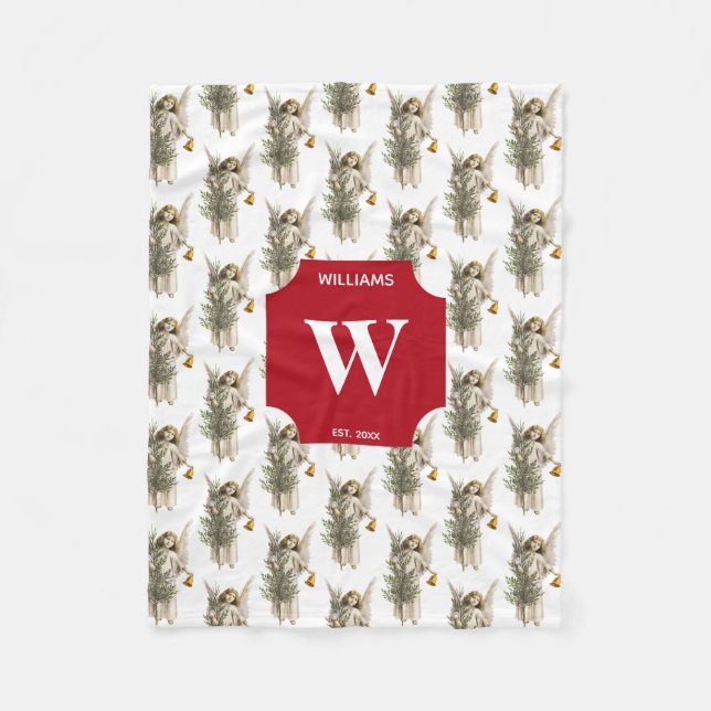 Manta Polar Monogramo de vacaciones de árbol y ángel de Navida (Anverso)