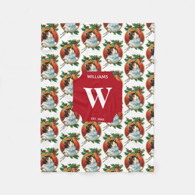 Manta Polar Monogramo de vacaciones de Navidad vintage (Anverso)