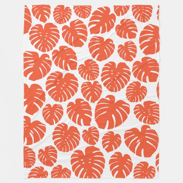 Manta Polar Monstera - Naranja y blanco (Anverso)