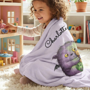 Manta Polar Monstruos Personalizados Lindos Morados Verdes Esp