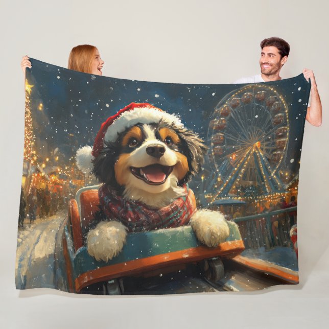 Manta Polar Montaña Rusa De Perro Bernedoodle Navidad  (In situ)