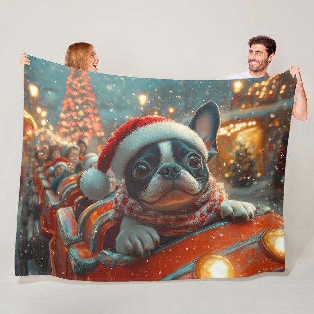 Manta Polar Montaña Rusa Perro Boston Terrier Navidad (In situ)
