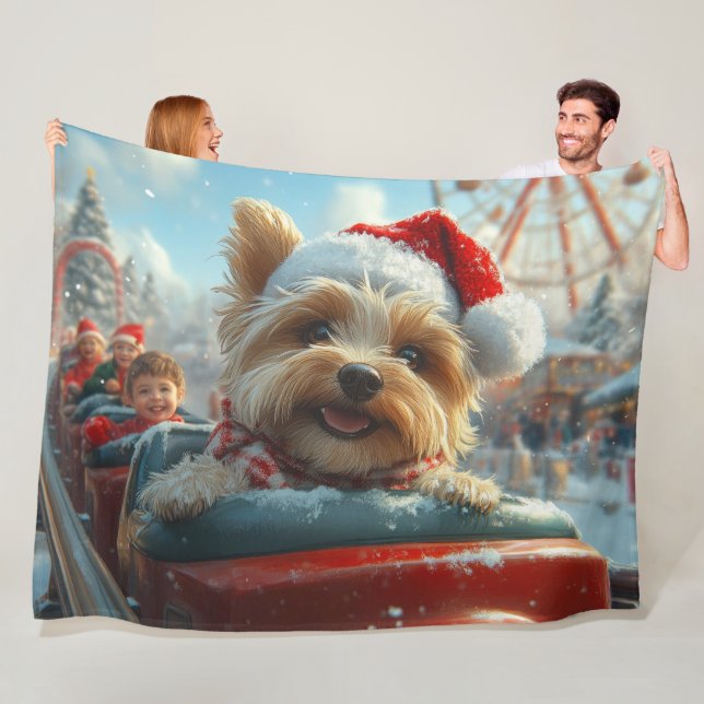 Manta Polar Montaña Rusa Perro Terrier Biewer Navidad  (In situ)