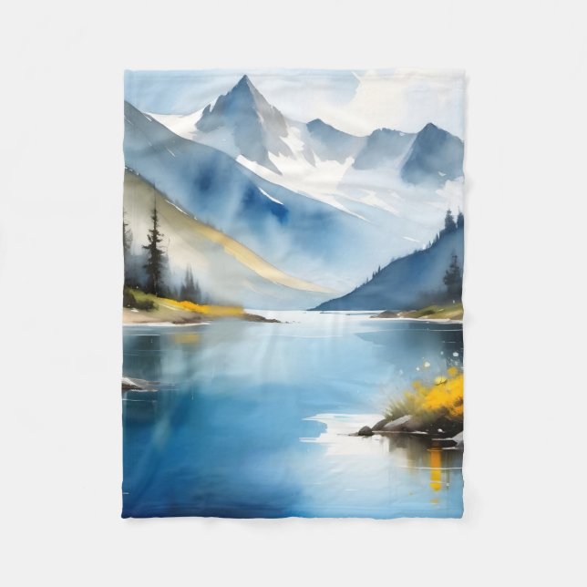 Manta Polar Montañas cubiertas de nieve y un lago (Anverso)