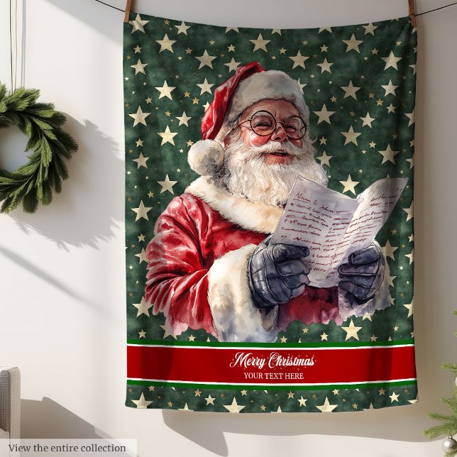 Manta Polar Montañas tradicionales con texto familiar (Traditional Santa Blanket with Family Text)