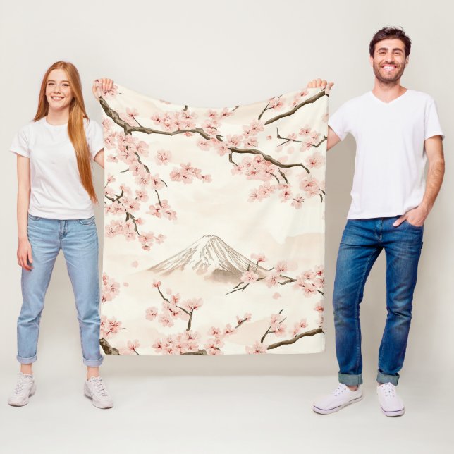 Manta Polar Monte Fuji con Flores de Cerezo – Japonés (3) (In situ)