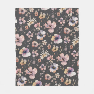 Manta Polar Moody Boho Watercolor Blush Wildflowers Pattern