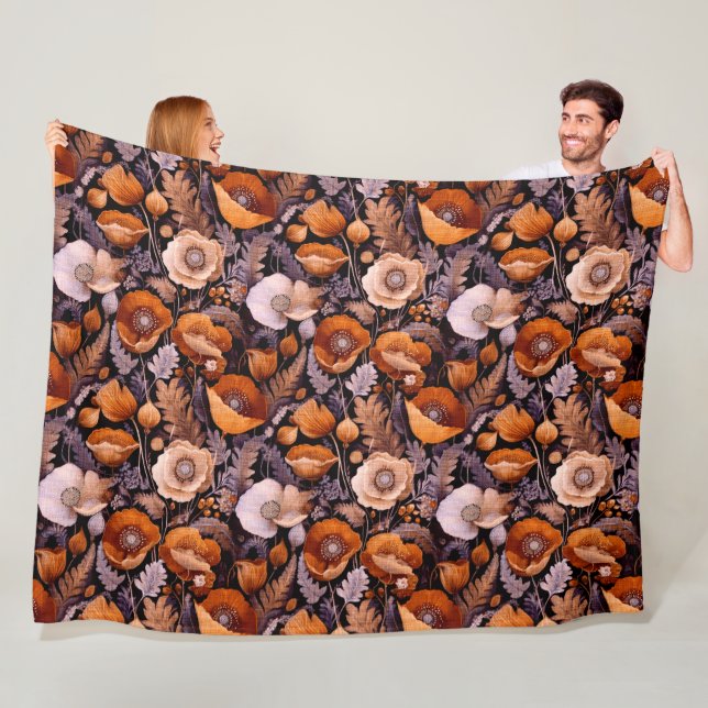 Manta Polar Moody poppies on black pattern (In situ)