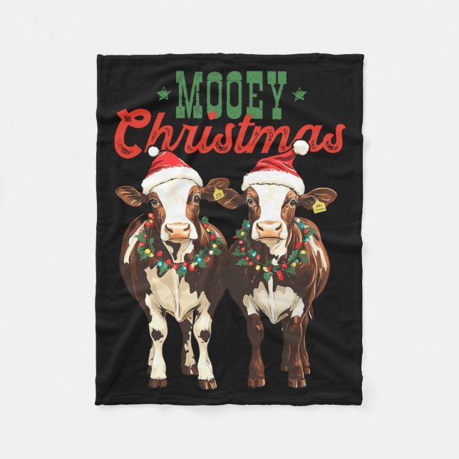 Manta Polar Mooey Christmas Cow With Santa Hats Xmas Lights Me (Anverso)