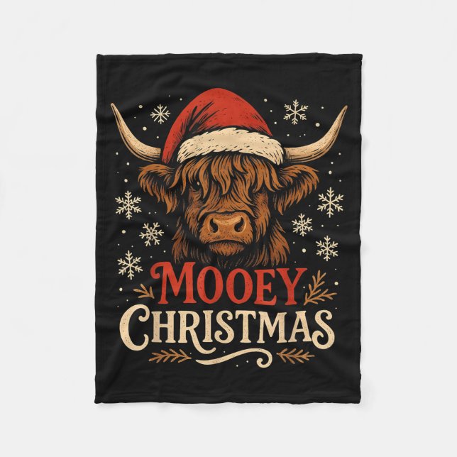 Manta Polar Mooey Christmas Highland Cow Funny Santa Hat Desig (Anverso)
