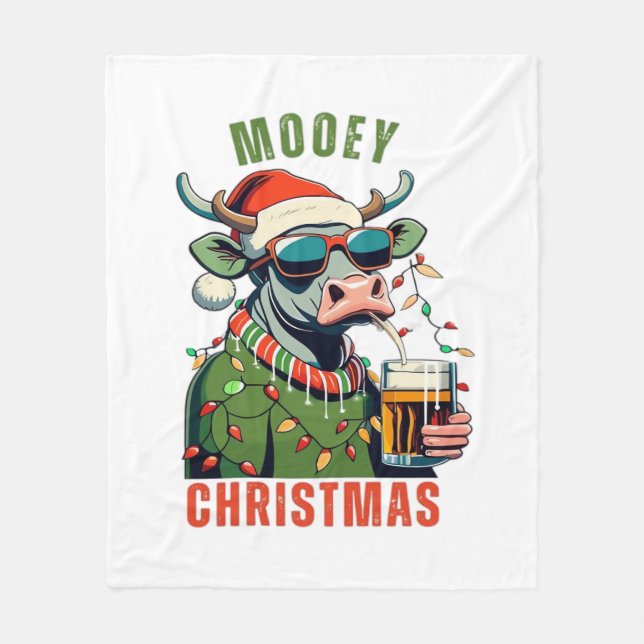 Manta Polar Mooey Navidades Highland Cow Light Santa Hat T-Shi (Anverso)