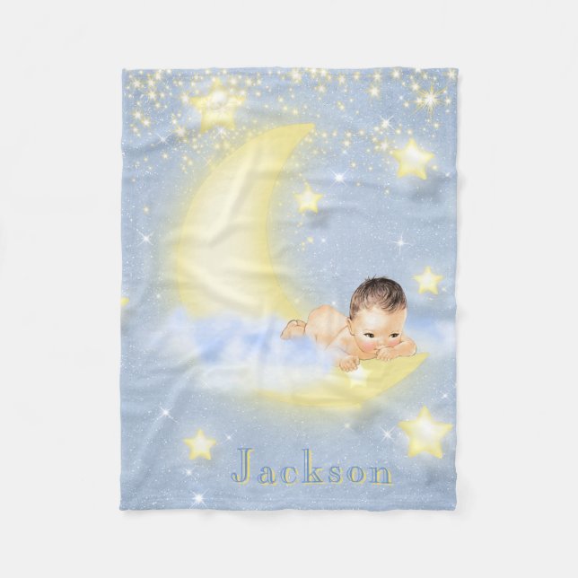 Manta Polar Moon Stars Personalizado Baby Boy Blanket (Anverso)