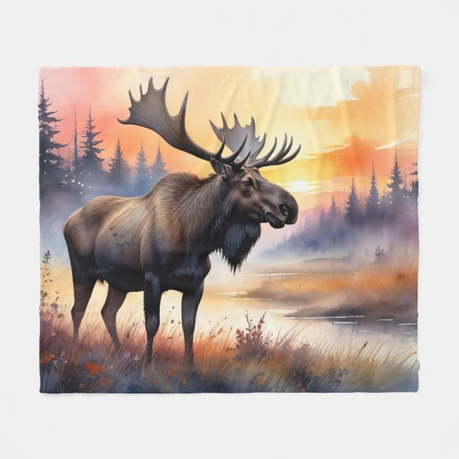 Manta Polar Moose acuático al amanecer (Frente (Horizontal))