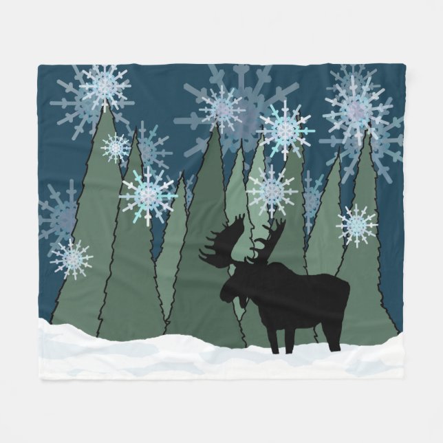 Manta Polar Moose en Silencioso Bosque de Nieve (Frente (Horizontal))