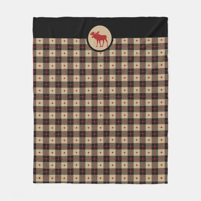 Manta Polar Moose Rústico Red Black Buffalo Plaid Pattern (Anverso)