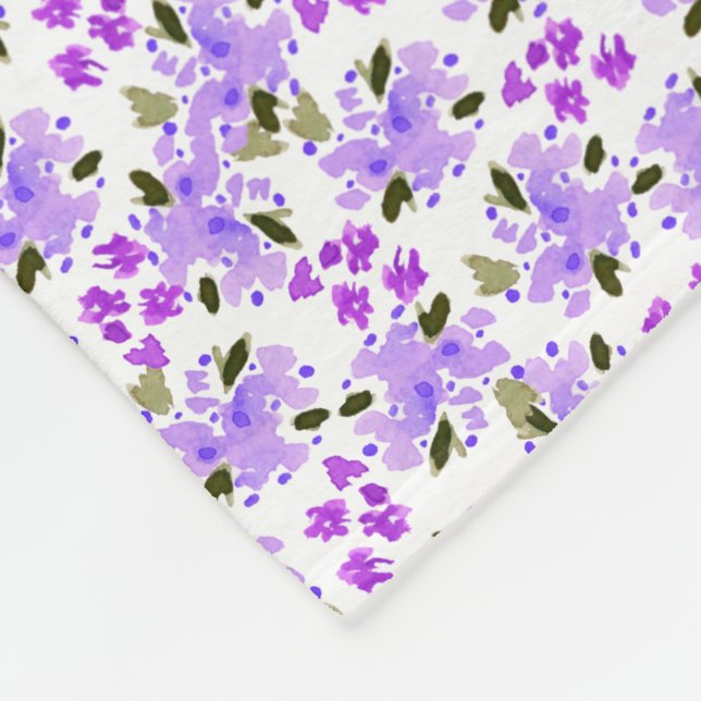 Manta Polar Morado acuarela Floral Jardín Fleece Blanket (Esquina)