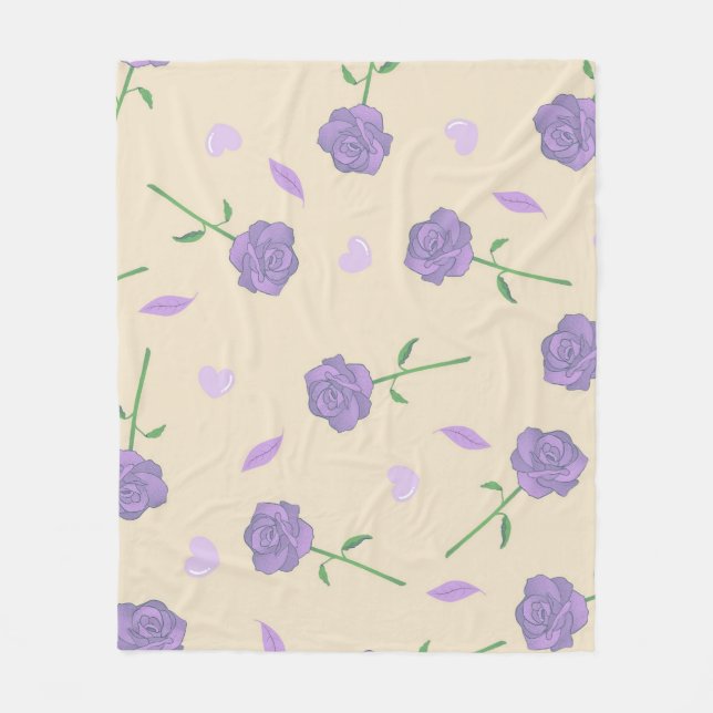 Manta Polar Morado Crema Tropical Floral Botánica (Anverso)