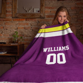 Manta Polar Morado de fútbol, oro y blanco personalizado