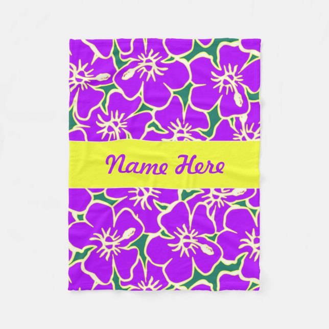 Manta Polar Morado Hibiscus Flores Tropicales Hawaianas (Anverso)