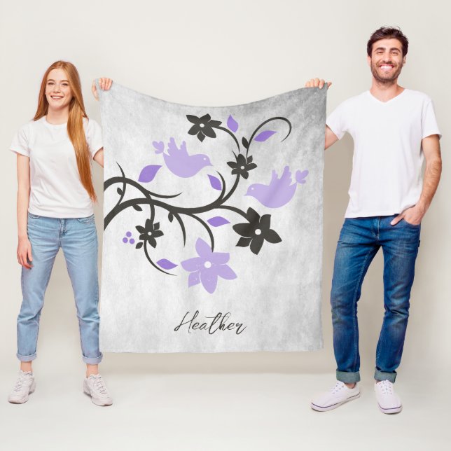 Manta Polar Morado Lovebirds Fleece Blanquete (In situ)