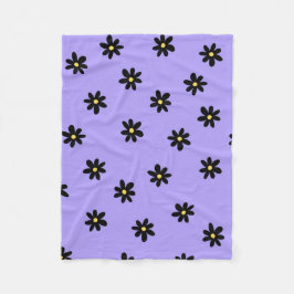 Manta Polar Morado Negro Tropical Floral Verano Botánico