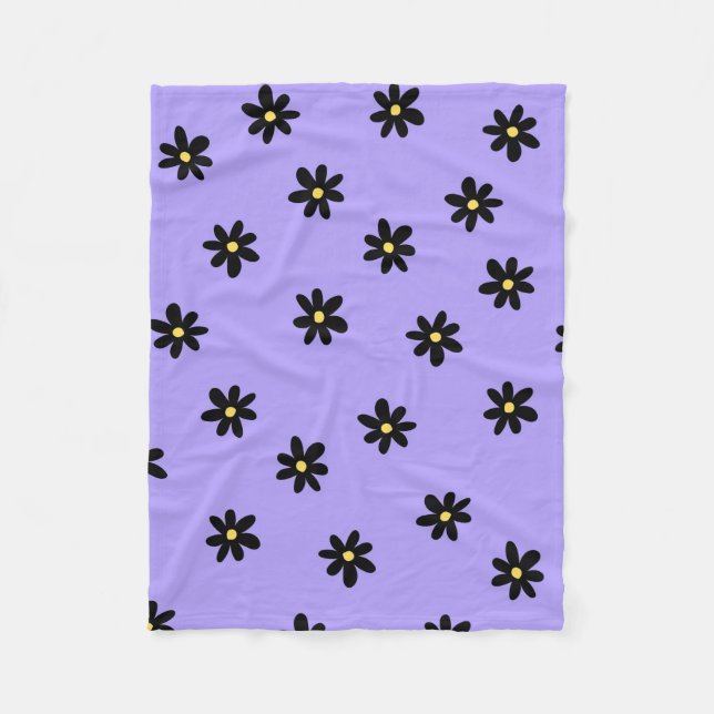 Manta Polar Morado Negro Tropical Floral Verano Botánico (Anverso)