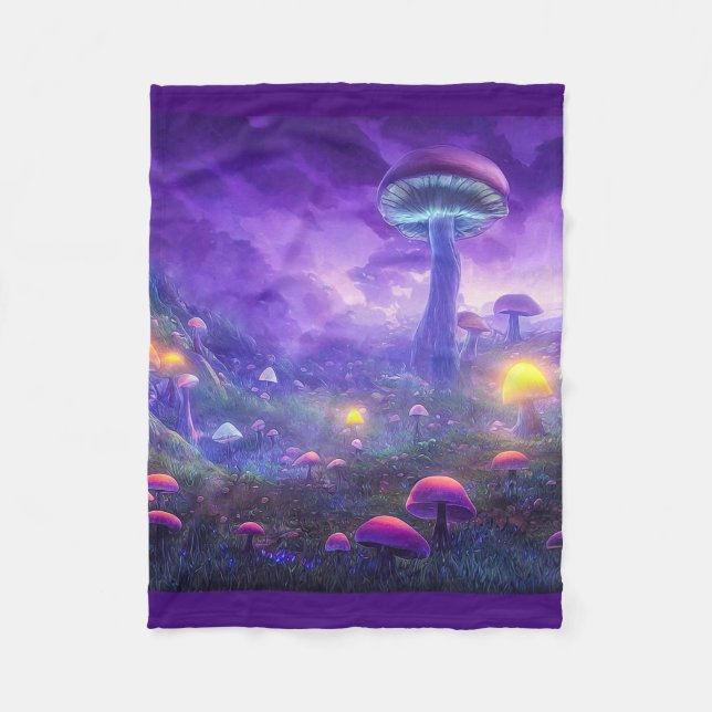 Manta Polar Morado Neón Mushrooms Fleece Blanket (Anverso)