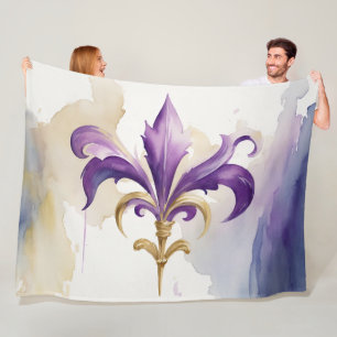 Manta Polar Morado Tan Fleur de Lis Watercolor