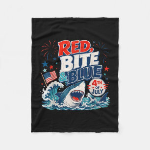 Manta Polar Mordedura roja y tiburón azul divertido 4 de julio