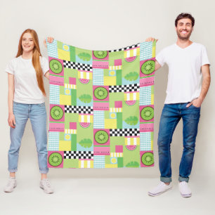 Manta Polar Mosaico amarillo verde rosa de la fruta de verano 