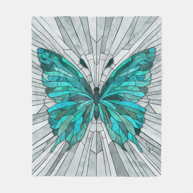 Manta Polar Mosaico de mariposa -verde esmeralda y gris (Anverso)