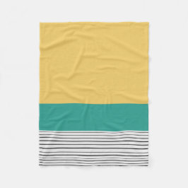 Manta Polar Mostaza y patrón verde azulado