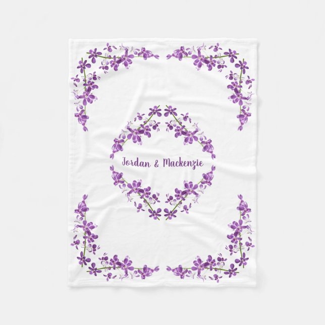 Manta Polar Motif de orquídeas púrpura personalizadas (Anverso)