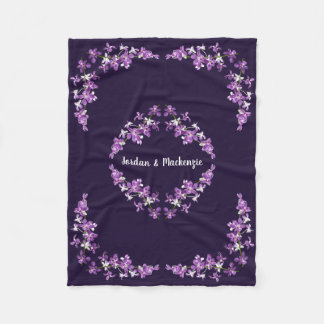 Manta Polar Motif de orquídeas púrpura personalizadas