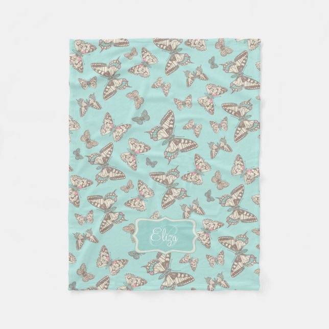 Manta Polar Motivo de mariposa con tinta aqua verde azulada co (Anverso)