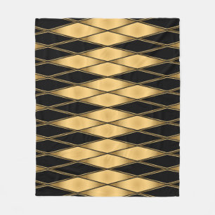 Manta Polar Motivo del diamante: elegante patrón oro-negro.