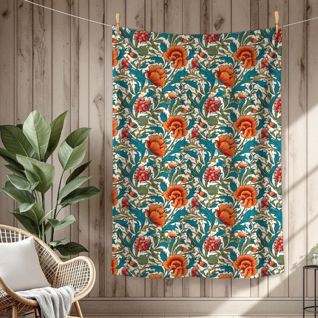 Manta Polar Motivos botánicos de William Morris Rich (Handwoven William Morris Rich Botanical Motifs Fleece Blanket)