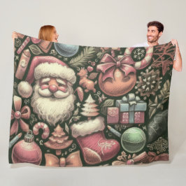 Manta Polar Motivos de Navidades de dibujo de época Verde