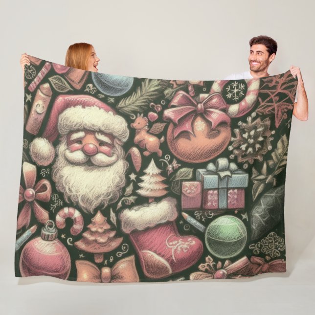 Manta Polar Motivos de Navidades de dibujo de época Verde (In situ)