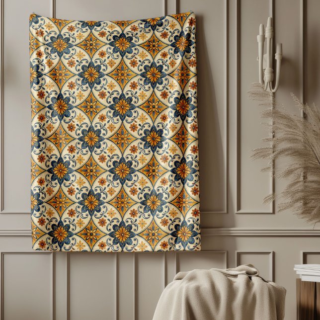 Manta Polar Motivos decorativos de mosaico náutico mediterráne (Decorative Mediterranean Nautical Tile Motifs Fleece Blanket)