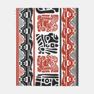 Manta Polar Motivos indios, rojo negro, patrón sin costuras.