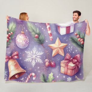 Manta Polar Motivos Navideños de Acuarela Morado Fiesta Navide