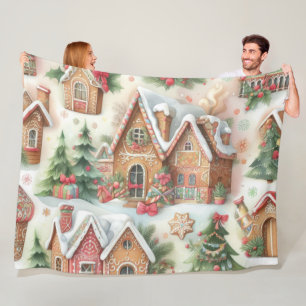 Manta Polar Motivos Navideños de Pan de Jengibre con Acuarela