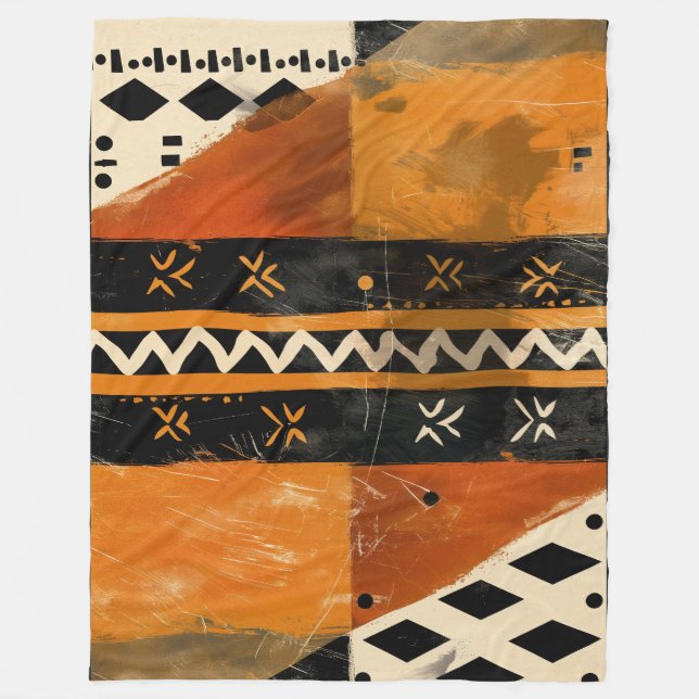 Manta Polar Motivos tribales en tonos negro y tierra (Anverso)