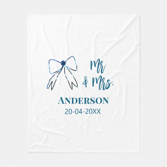 Manta Polar Mr & Mrs agregar nombre fecha favor de boda lazo a (Anverso)