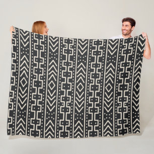 Manta Polar Mudcloth inspirado en marfil de carbón Tribal mo